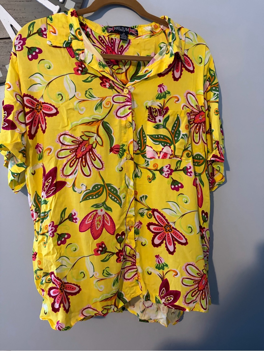 Helium Bright Yellow Floral Button-Up Shirt and shorts set 2X